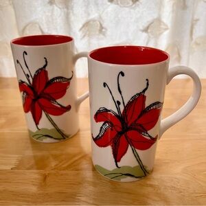 STARBUCKS COFFEE 2006 Red Flower Floral Coffee Tea Mugs, 12 fl oz